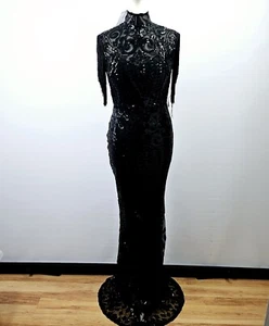Nazz - Black Luxe Tassel Fringe Sequin Embellished Maxi Dress - UK 10 - Picture 1 of 9