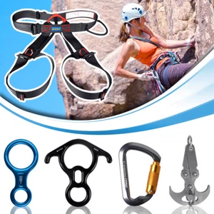 Rock Climbing Rappelling Harness Aluminum Carabiner Locking Gear Grappling Hook - Picture 1 of 43