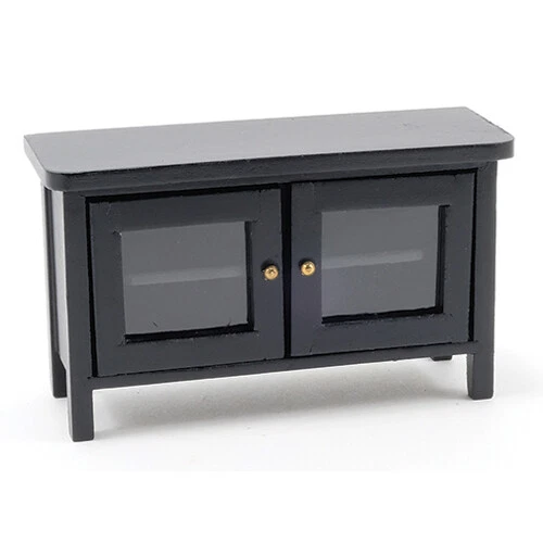 Casa de Muñecas Moderna Negra Pantalla Plana Soporte de TV o Centro de Entretenimiento Abriendo Puertas Foto 1 de 1