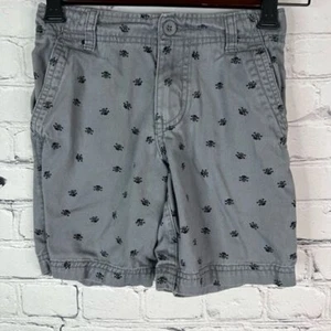 Faded Glory grey black skull and cross bone boys chino shorts size 5 adjustable - Picture 1 of 8