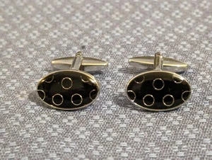 Elegant Oval "Black with Silver colour inset circles" Silvertone cufflinks - VGC - Picture 1 of 10
