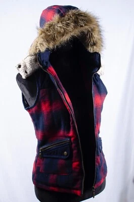 Chaleco a Cuadros Mossimo Bufflao Capucha Desmontable Recortada en Piel Talla S Foto 1 de 4