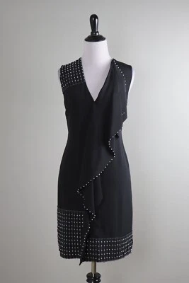 DEREK LAM 10 Crosby $495 Bead Embellished Draped 100% Silk Pleat Dress Size US 0 - Image 1 of 4