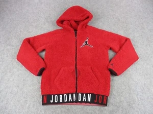 Jordan Hoodie Boys Medium Red Black Sherpa Fleece Zip Up Sweatshirt Sweater - Picture 1 of 18