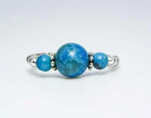 Cynthia Lynn "BLUE TIDE" Blue Crazy Lace Agate Beaded Silver Stretch Ring - Picture 1 of 1