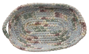 Gerollter Flickenteppich Korb oval Doppelgriff primitiv Landhaus Cottagecore Vintage - Bild 1 von 4