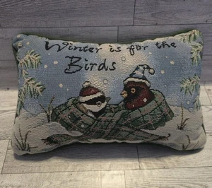 Needlepoint “Winter Is For The Birds” Tapestry Decorative Pillow - Picture 1 of 8
