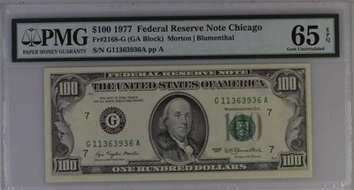 RARE 1977 $100 BILL🌟PMG 65 EPQ (GEM UNC)🌟48 YEAR OLD CHICAGO NOTE🌟BARGAIN BUY - Image 1 of 2