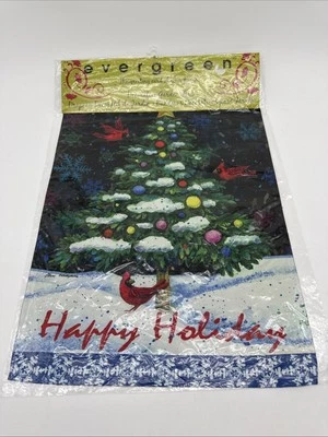 Evergreen Happy Holidays Christmas Tree Cardinals Yard Flag NIB 12.5"x18 - Image 1 of 4
