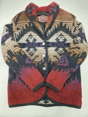 vtg 90s WOOLRICH NATIVE AMERICAN WOOL SHAWL COLLAR WOMEN'S WINTER COAT Sz L - Image 1 of 4