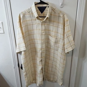 Henry Jacobson Men's L Short Sleeve Shirt Button-Up, Yellow Gray Plaid - Picture 1 of 7