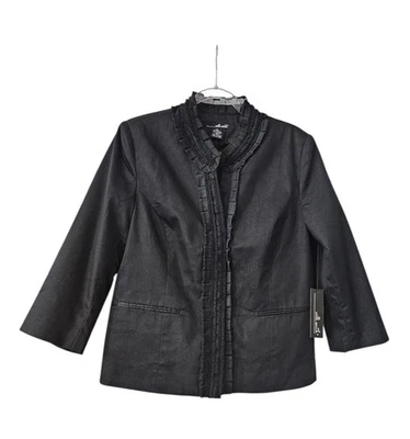 Chaqueta Blazer Willi Smith Nueva con Etiquetas Para Mujer L Mangas 3/4 Negro Volantes Botones a Presión Foto 1 de 4