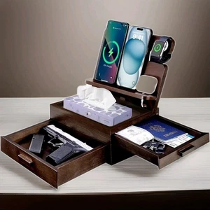 Nachttisch Organizer Telefon Dockingstation Braun Holz - Regale Schubladen Samsung - Bild 1 von 19