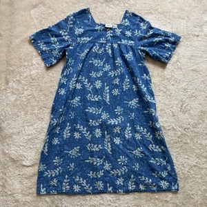 The Vermont Country Store House Dress Mumu Plus Size L Blue Floral Square Neck - Picture 1 of 9