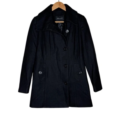 Nine West Black Long Sleeve Peacoat Jacket Size 2 Wool Blend Single Breasted - Imagem 1 de 4
