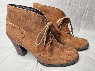 Botas artesanales Clarks para mujer talla 11 Alpine Melt cuero coñac beige tacones con cordones Foto 1 de 4