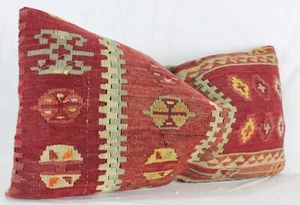 Funda de almohada lumbar Kilim turco decorativa roja 12x24 cojín de sofá Kilim rojo - Imagen 1 de 9