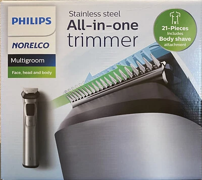 Recortadora inalámbrica todo en uno Philips Norelco Multigroom; cuerpo del cabezal facial 21 piezas Foto 1 de 3