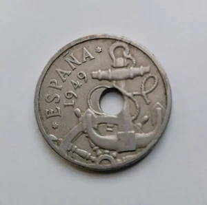 Moneda 50 Céntimos 1949 ERROR Agujero desplazado - Picture 1 of 2