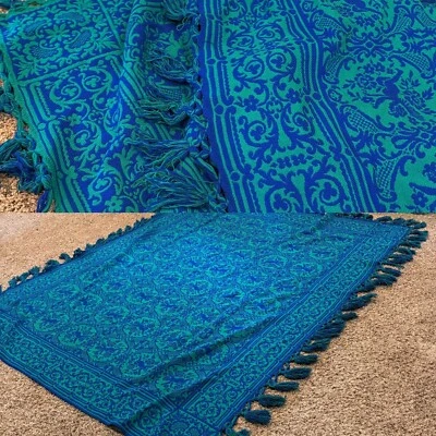 Vintage 70’s HOLLYWOOD REGENCY WOVEN BLANKET King Boho Floral Italy Mid Century - Image 1 of 4