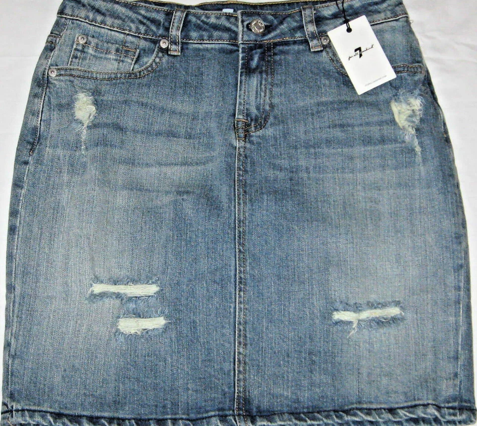 Falda vaquera envejecida cintura alta talla L 7 FOR ALL HUMANITY para niñas Foto 1 de 4