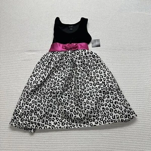 Vintage Holiday Editions Dress Girls Medium 7/8 Black Pink White Leopard Velvet - Picture 1 of 6