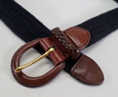 Talbots Stretch Belt 28 XS Braided Keeper Leather Trim Navy Blue 5822 - Image 1 of 4