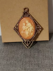 Vintage Nachlass rosa Kamee Halskette Liebhaber Paar - Spiegelrücken goldfarben - Bild 1 von 7