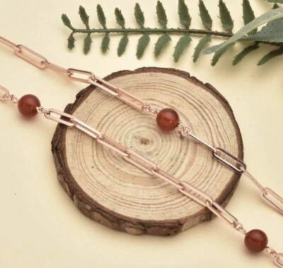 Juego de collar, pulsera, pendientes de clip de papel de acero inoxidable ágata roja genuina Foto 1 de 4