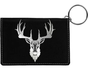 Big Horned Buck Laser Engraved Leatherette Keychain Wallet - Picture 1 of 18