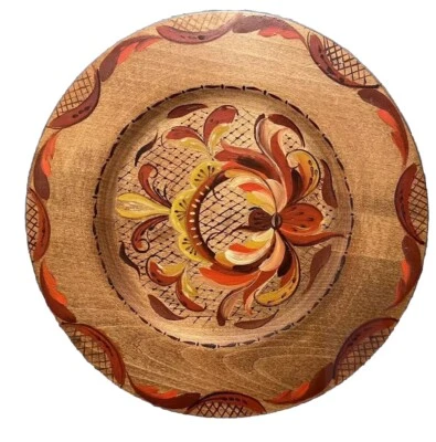 Placa de madera vintage pintada con tole 10" redonda naranja amarilla pintada a mano decoración de pared Foto 1 de 4