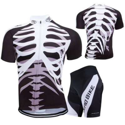 ZEROBIKE Herren Atmungsaktiv Radfahren Radtrikot Skelett Fahrradtrikot Radlerhose Kurzarm