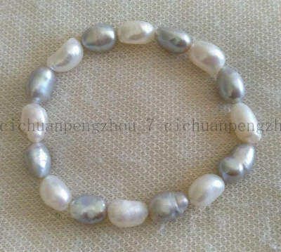 Bonito Brazalete Elástico 9-10mm Blanco Gris Arroz Barroco Perla Agua Dulce 7.5" Foto 1 de 3