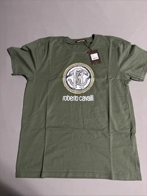 Roberto Cavalli Men's Short Sleeve T-Shirt Green Size Large - Image 1 of 2