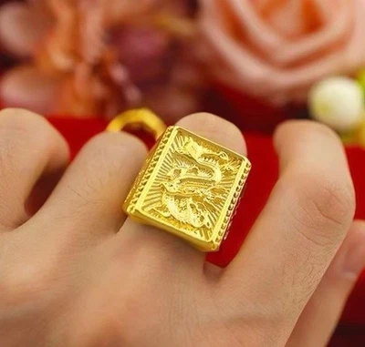 Anillo Retro Dragón Hombre, Anillo Audaz Oro Arena 10K, Apertura Ajustable Foto 1 de 4