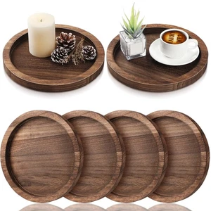 Bandeja decorativa de madera rústica redonda de 6 piezas bandeja de madera para servir granja decoración... - Imagen 1 de 6