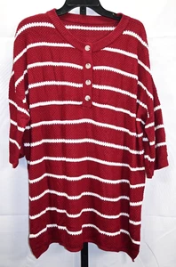 Pullover tejido manga corta rojo con rayas blancas talla grande 2XL viscosa nuevo sin etiquetas - Imagen 1 de 3