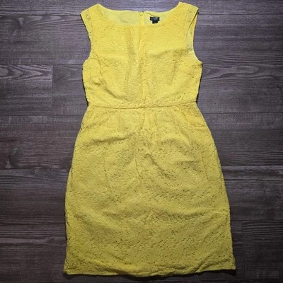 J.CREW Dress Womens 6 Yellow Floral Lace Cotton Boatneck Shift Pockets Cocktail - Image 1 of 4