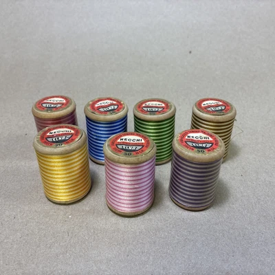 7 Necchi Elna Variegated Sewing Thread Cotton Thread Wood Spools - Image 1 of 4