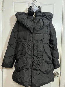 Betsey Jonson Long Black Puffer Coat Down Filled Women’s L Quilted High Collar - Picture 1 of 8