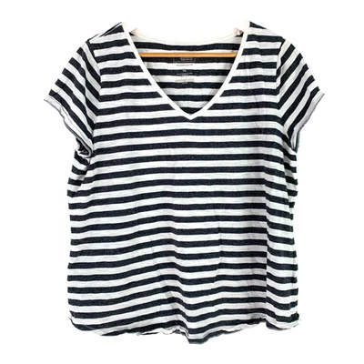 Sonoma Gray White Striped Everyday Tee T-Shirt Womens XL B - Image 1 of 4