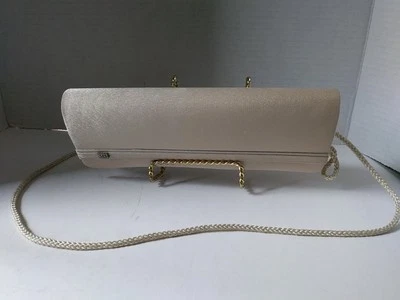 Vintage Sasha Satin Beige Evening Bag Clutch Rhinestone Accent New York - Image 1 of 4