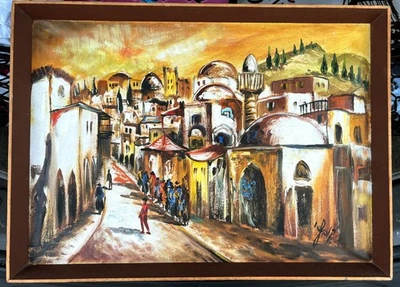 Vintage Hand Painted Oil Painting Old Jerusalem City Israel Art Landscape Signed - Image 1 of 4