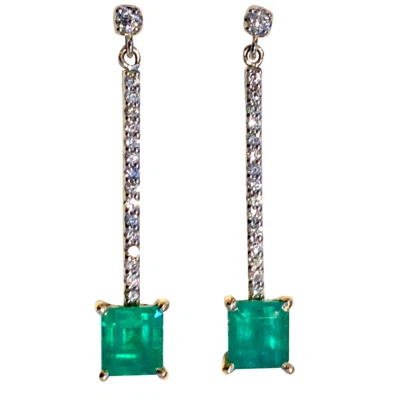 Pendientes colgantes de diamantes esmeralda colombiana de 1,74 quilates platino 18 quilates Foto 1 de 4