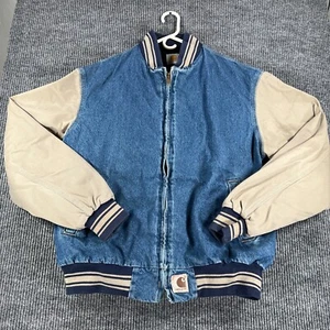 Vintage 1990s Carhartt Denim Jacket Varsity Bomber Mens XL JQ0198 USA Detroit - Picture 1 of 12