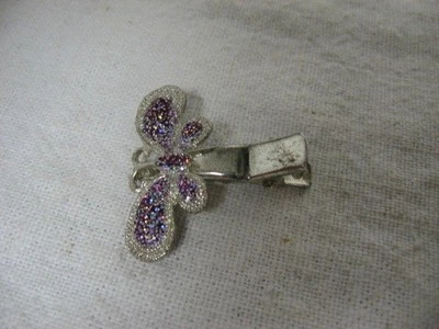 Vintage SPARKLES ~ Silver Tone ~ PURPLE ~ BUTTEFLY CLIP CLASP ~ 1" Wingspan ~ - Image 1 of 4
