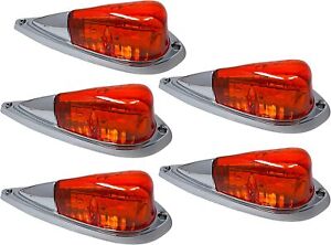 5X Amber 6 LED Teardrop Cab Marker Lights Kit Chrome for Truck RV Van 12V