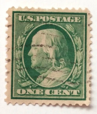 Benjamin Franklin 1 Cent 1910 Green Stamp Very Rare - Image 1 of 4