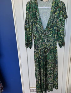 SACHA DRAKE Cross Over Bodice Fit n Flare Stretch Dress Green Floral Size 18 - Picture 1 of 11