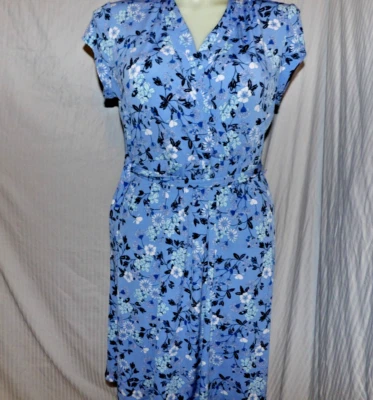 LIZ CLAIBORNE Women's Blueprint Cross Front Tie Waist Short Sleeve Dress Size XL - Image 1 of 3